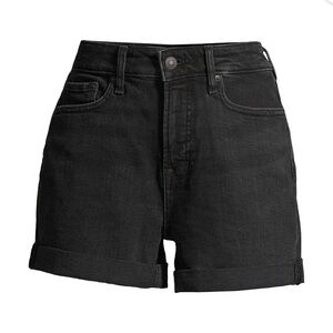 Free Assembly Women’s Rolled Cuff Jean Shorts, 4” Inseam, Black Denim